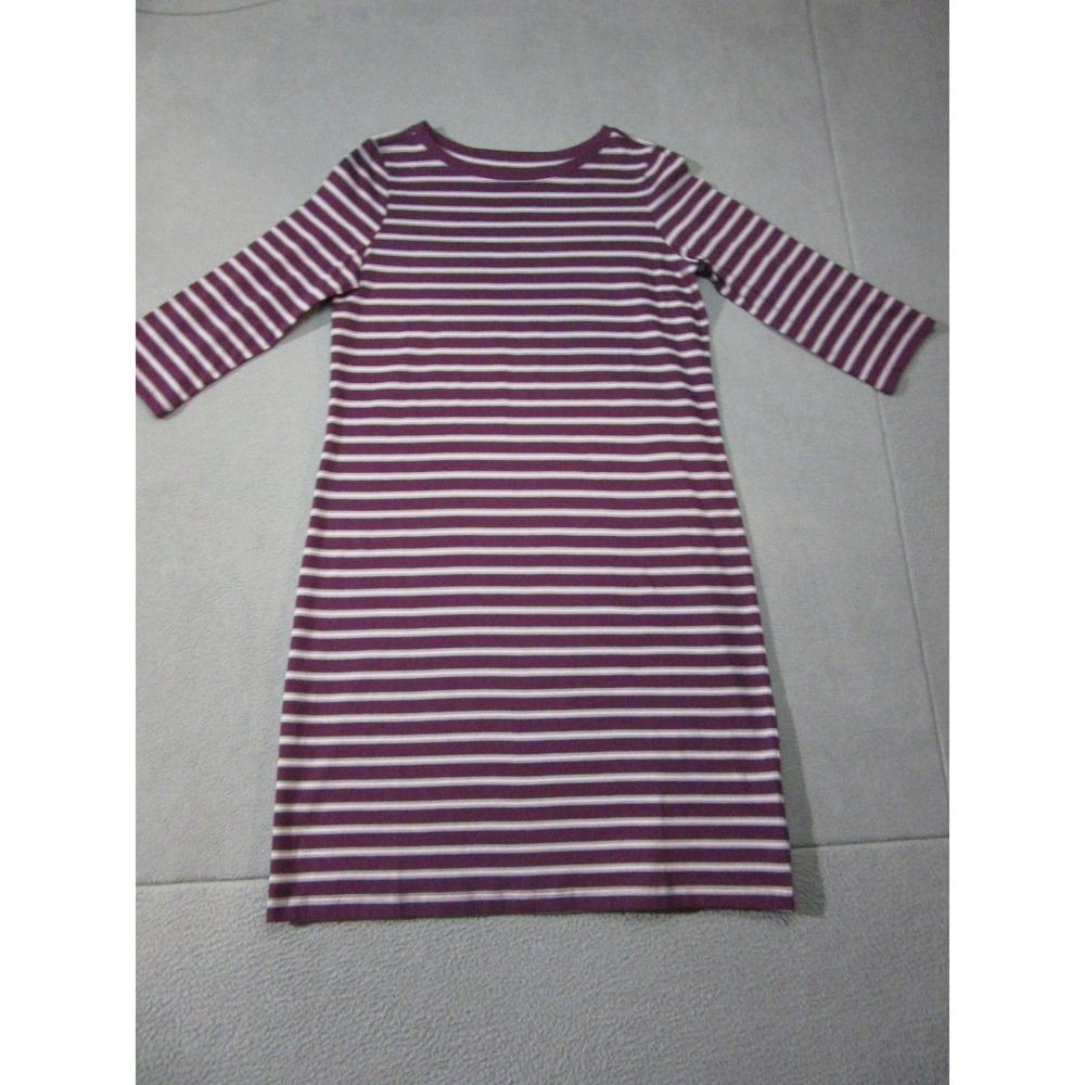 Pact Shirt Dress Womens Medium Purple Striped 3/4 Sleeve Casual Round Neck